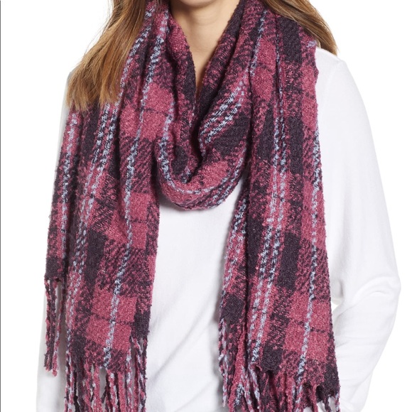 Free People Emerson Plaid Blanket Scarf Plum - Picture 2 of 8
